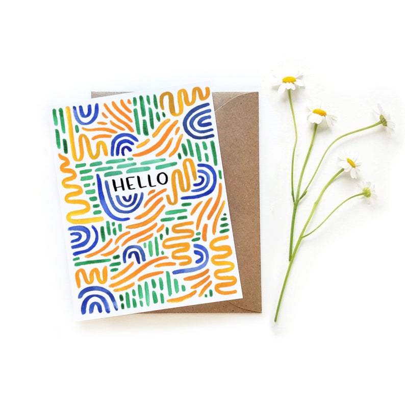 Hello Watercolor Brushstrokes Card