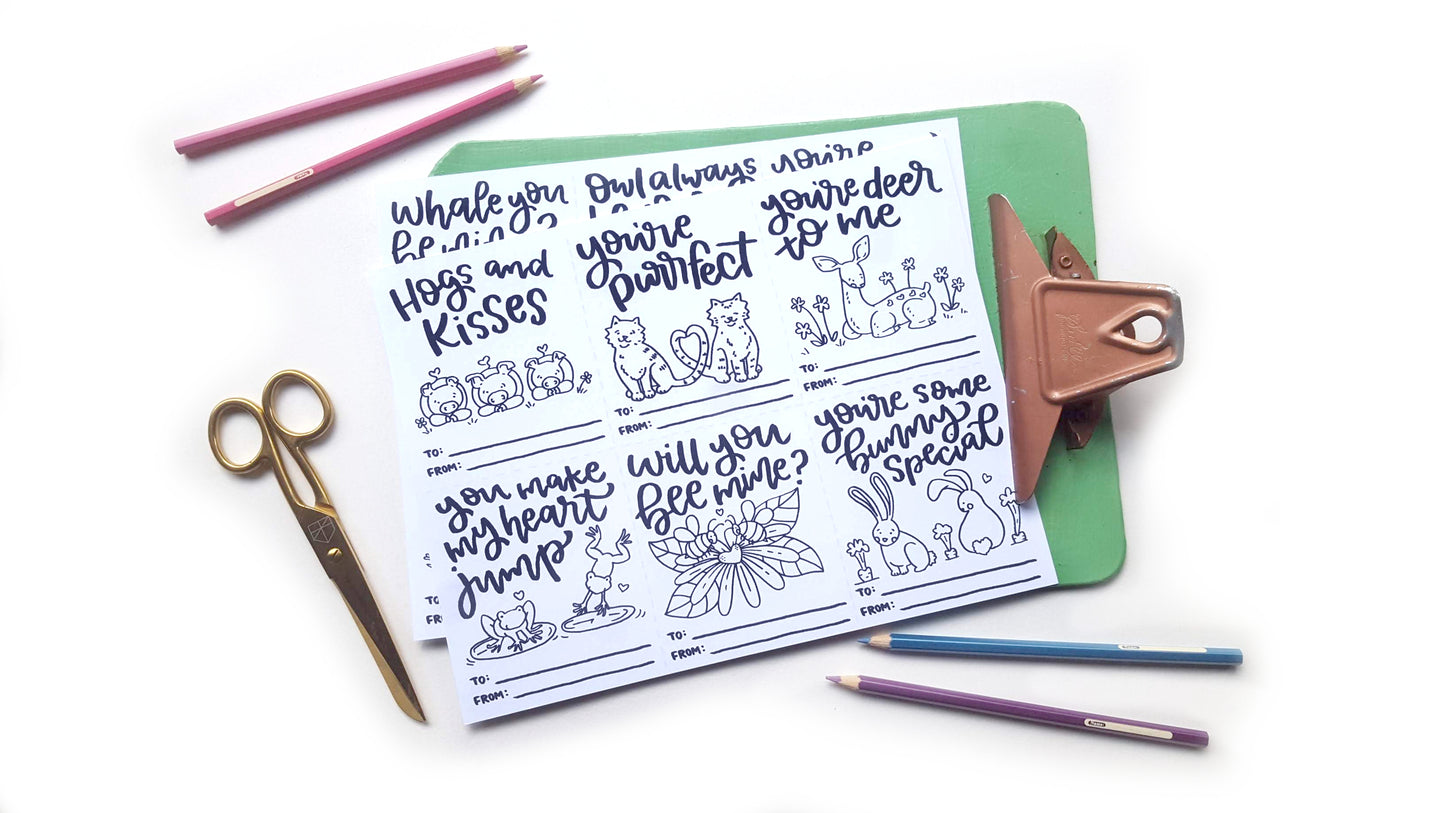 Printable Valentine's Day Coloring Animal Puns