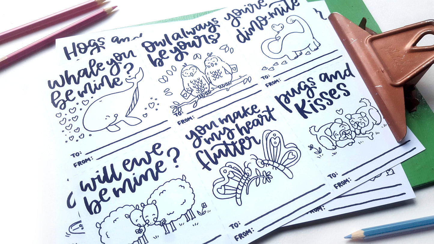 Printable Valentine's Day Coloring Animal Puns