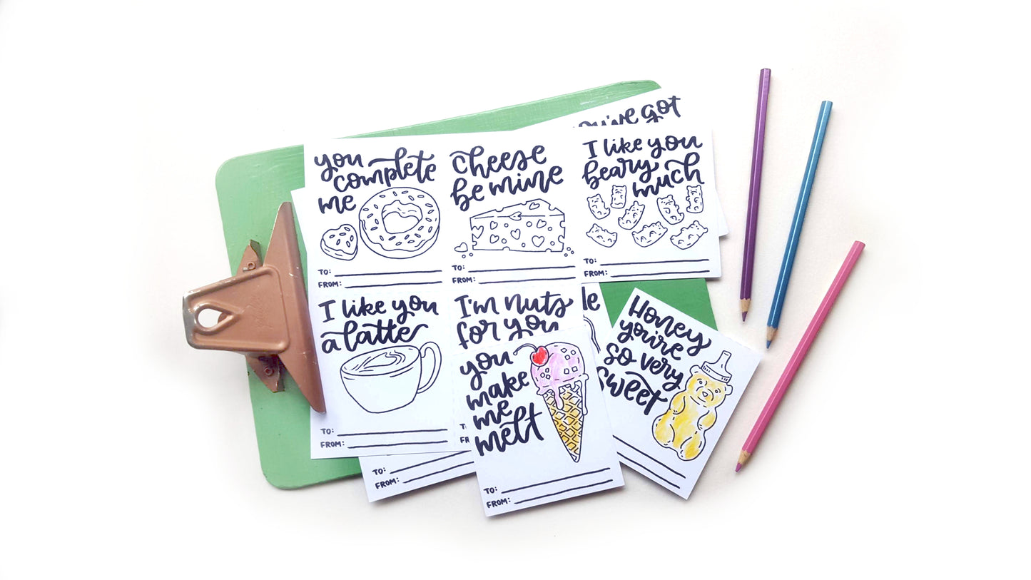 Printable Valentines Coloring Food Puns