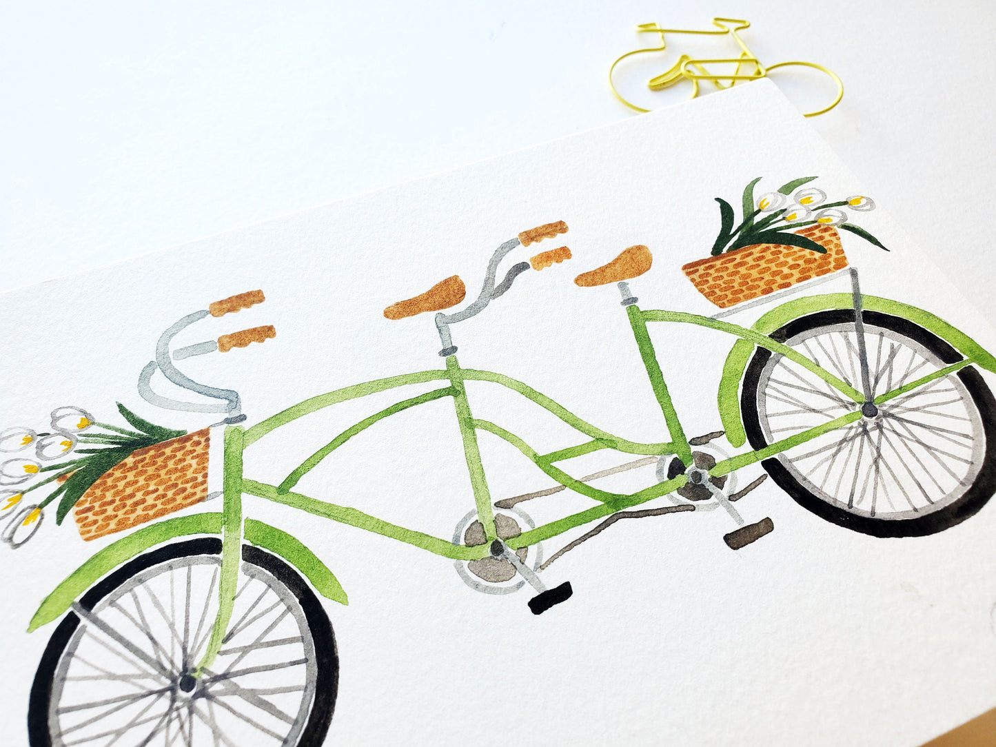 Pistachio Green Tandel Bike Original Watercolor