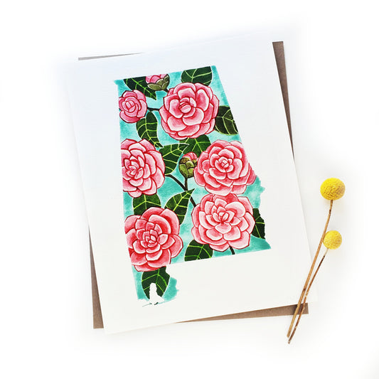 Alabama State Flower Camellia Original Watercolor