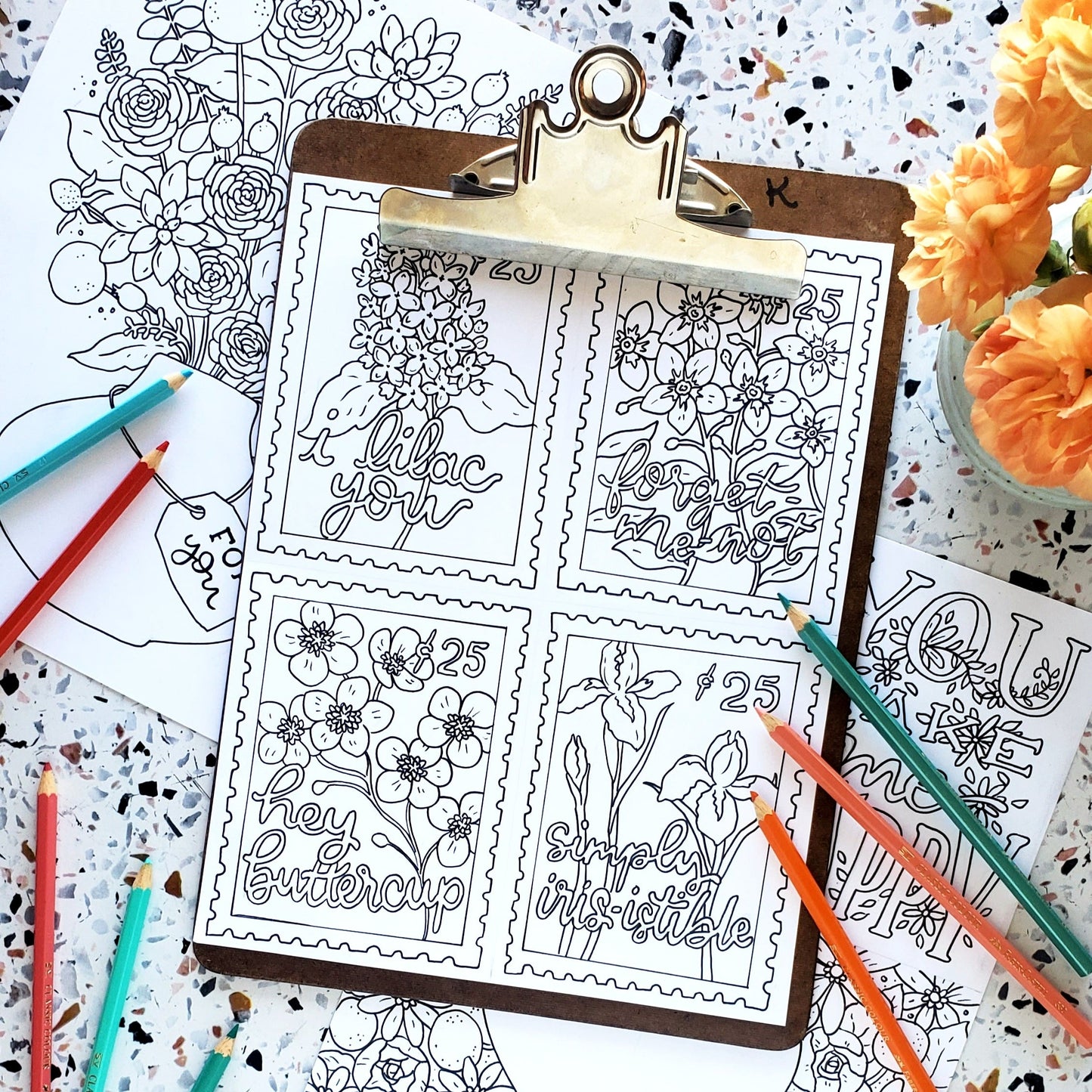 Floral Valentine's Printable Coloring Pages