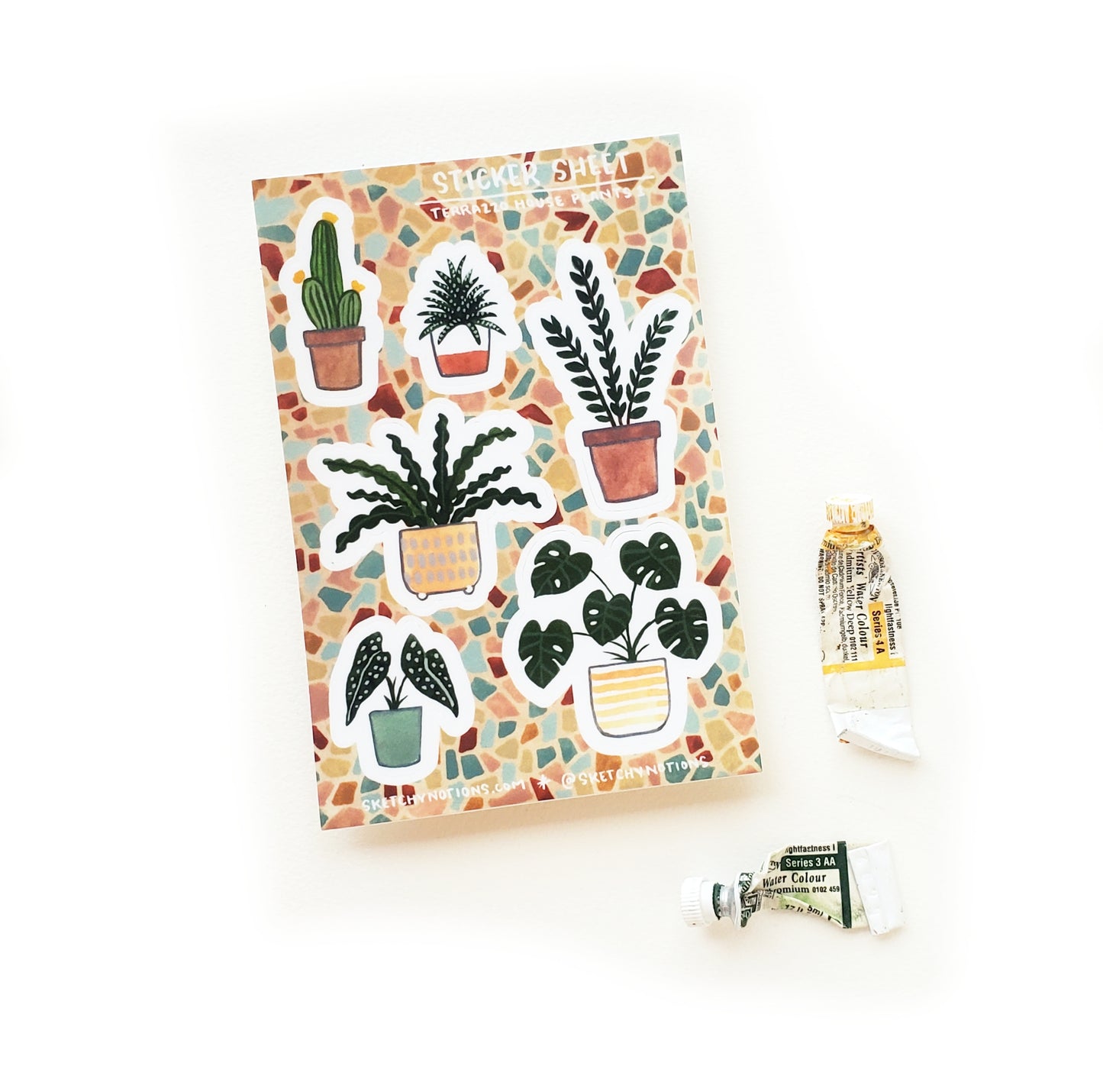 Terrazzo Houseplant Sticker Sheet Watercolor Illustrations monstera ricrac cactus sketchy notions