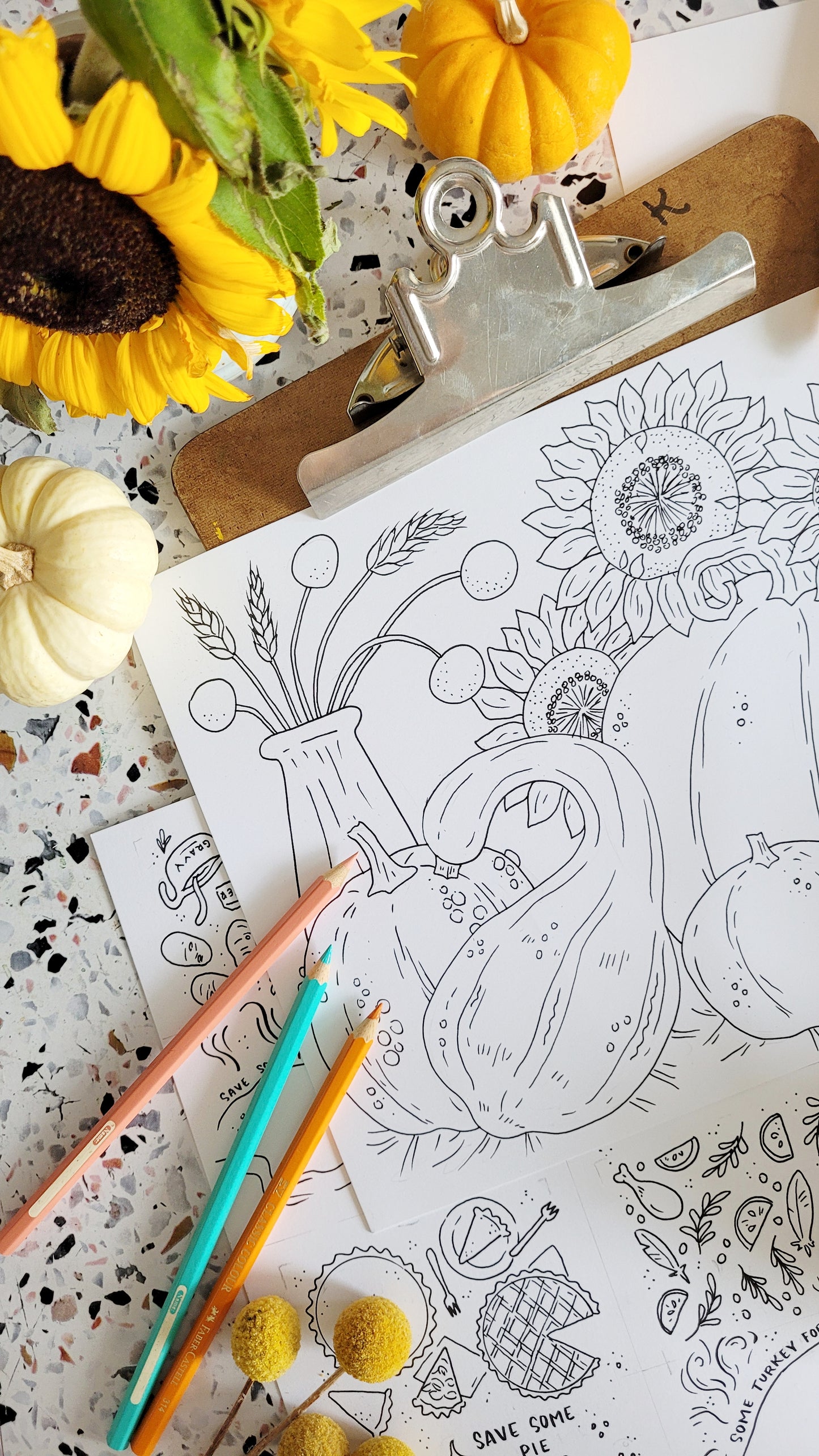 Thanksgiving Placemat, Place Card with Thank You Cards Set Coloring Pages