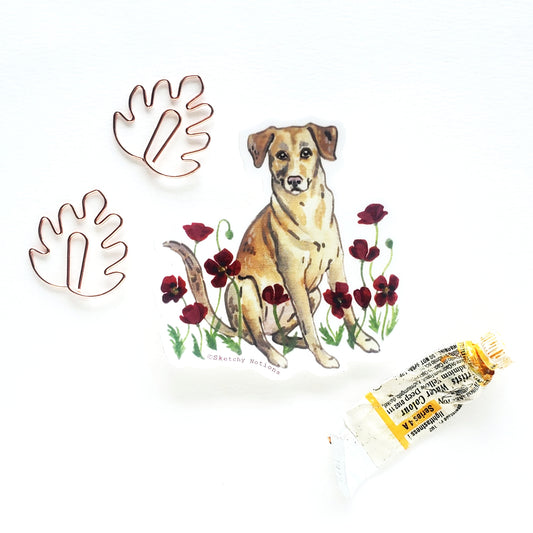 Tiny Dog and Flower Sticker 1 - Golden Lab with Red Poppies