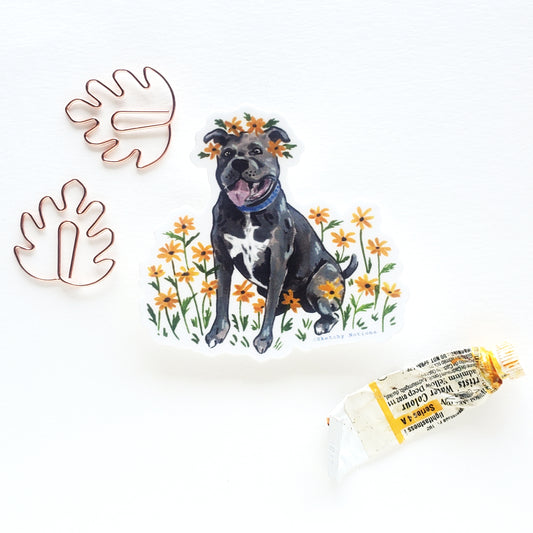 Tiny Dog and Flower Sticker 2 - Pitbull with Black-eyed Susans
