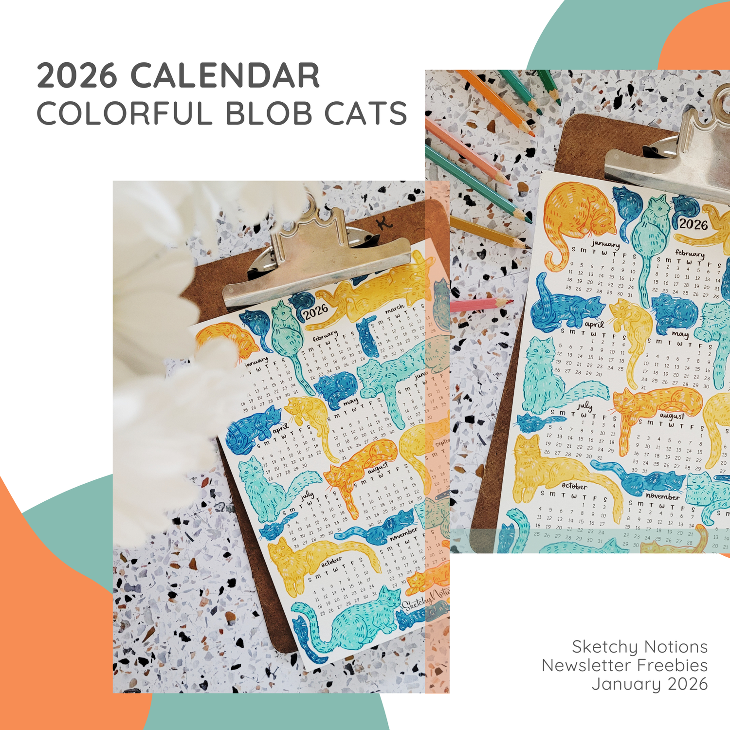 Get a FREE 2026 wall calendar! Printable watercolor download – Sketchy ...