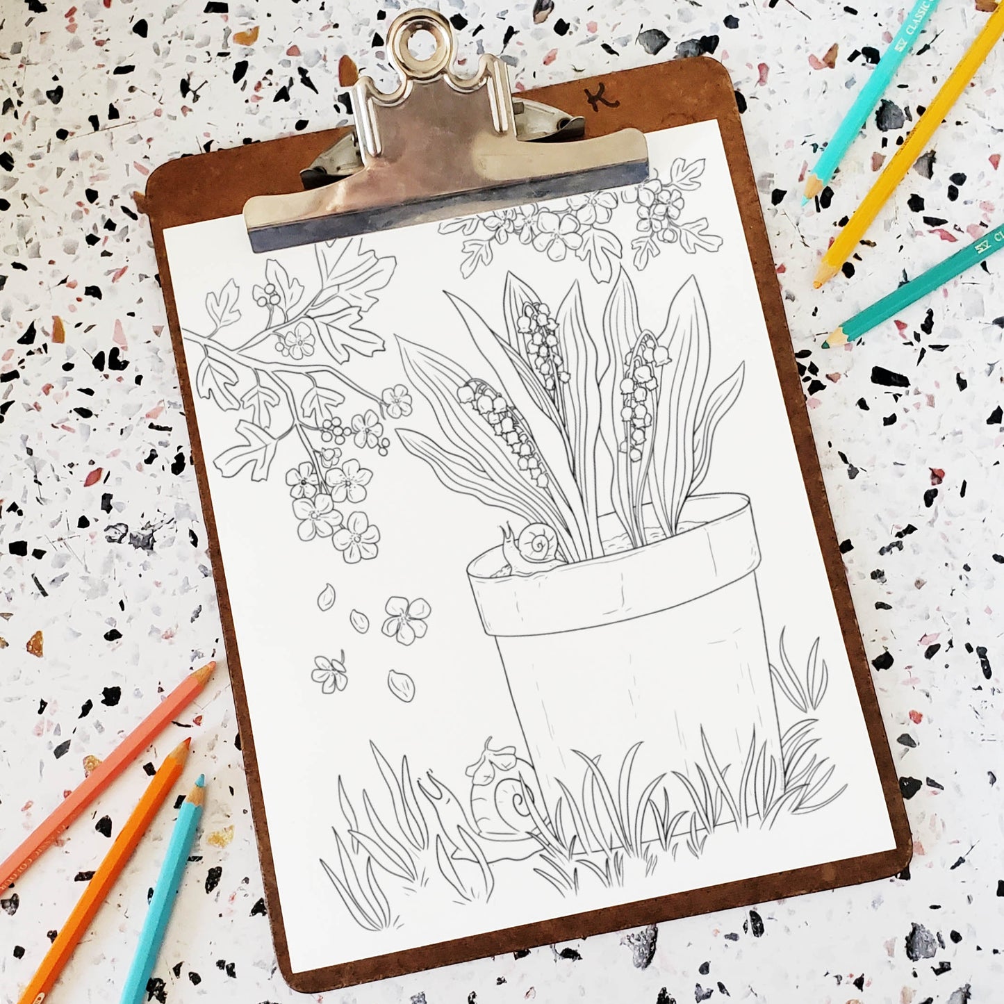 Lily of the Valley + Hawthorn Coloring Page