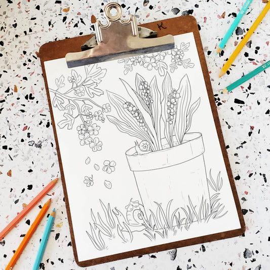 Lily of the Valley + Hawthorn Coloring Page