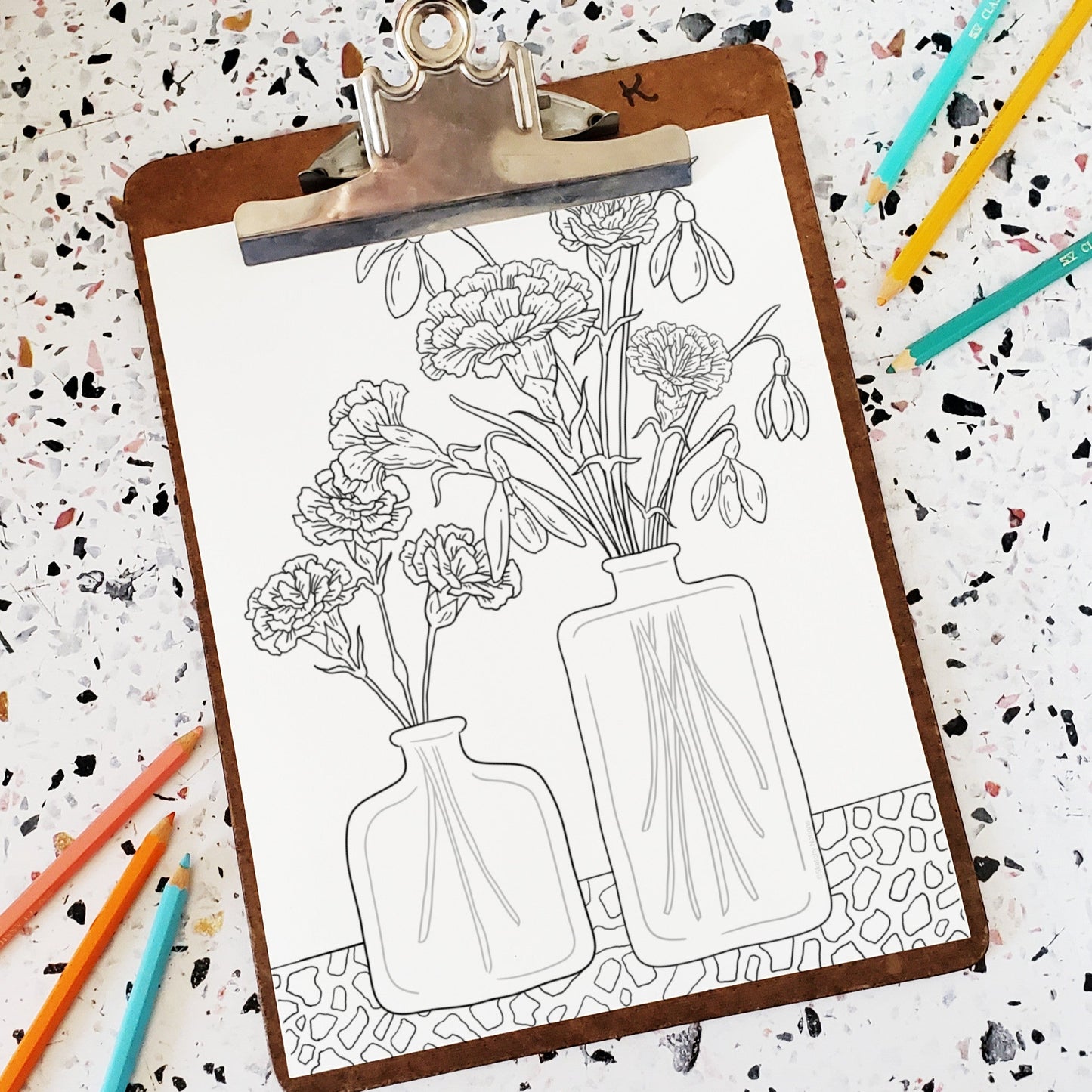 Carnation + Snow Drop Coloring Page