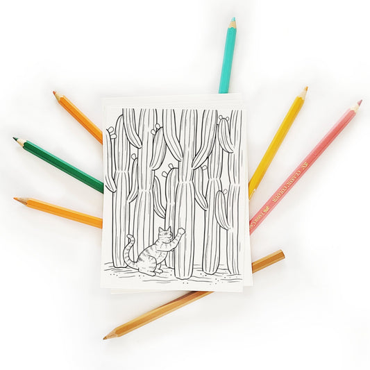 Cats + Cactus Coloring Postcard Set