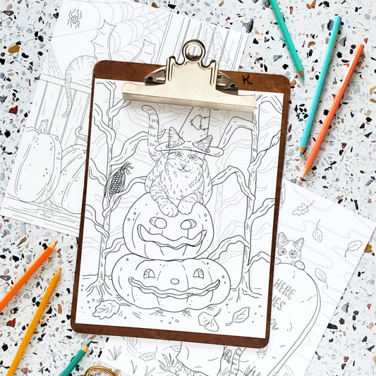 Spooky Cats Halloween Coloring Pages