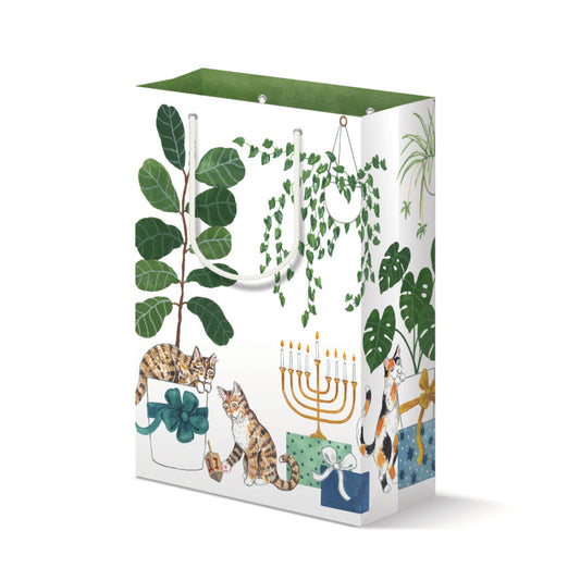 Hanukkah Cats + Dogs with Plants Watercolor Gift Bag