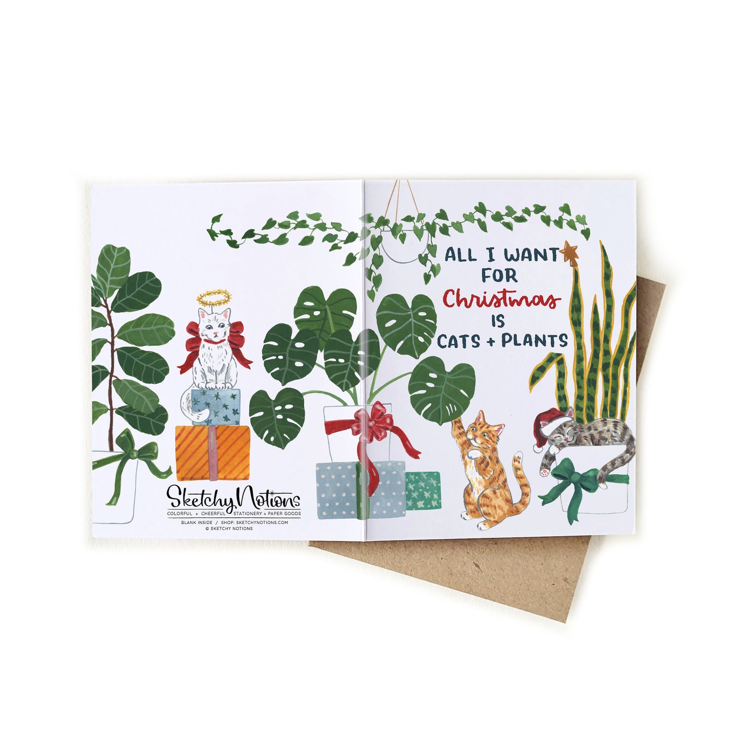 Christmas Cats + Plants Wrap Card