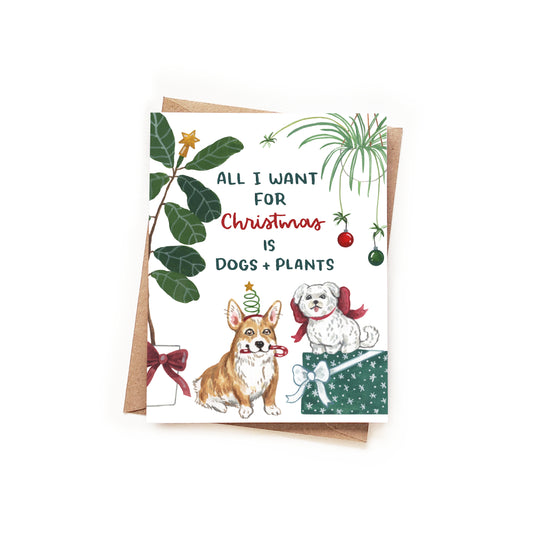 Christmas Dogs + Plants Wrap Card