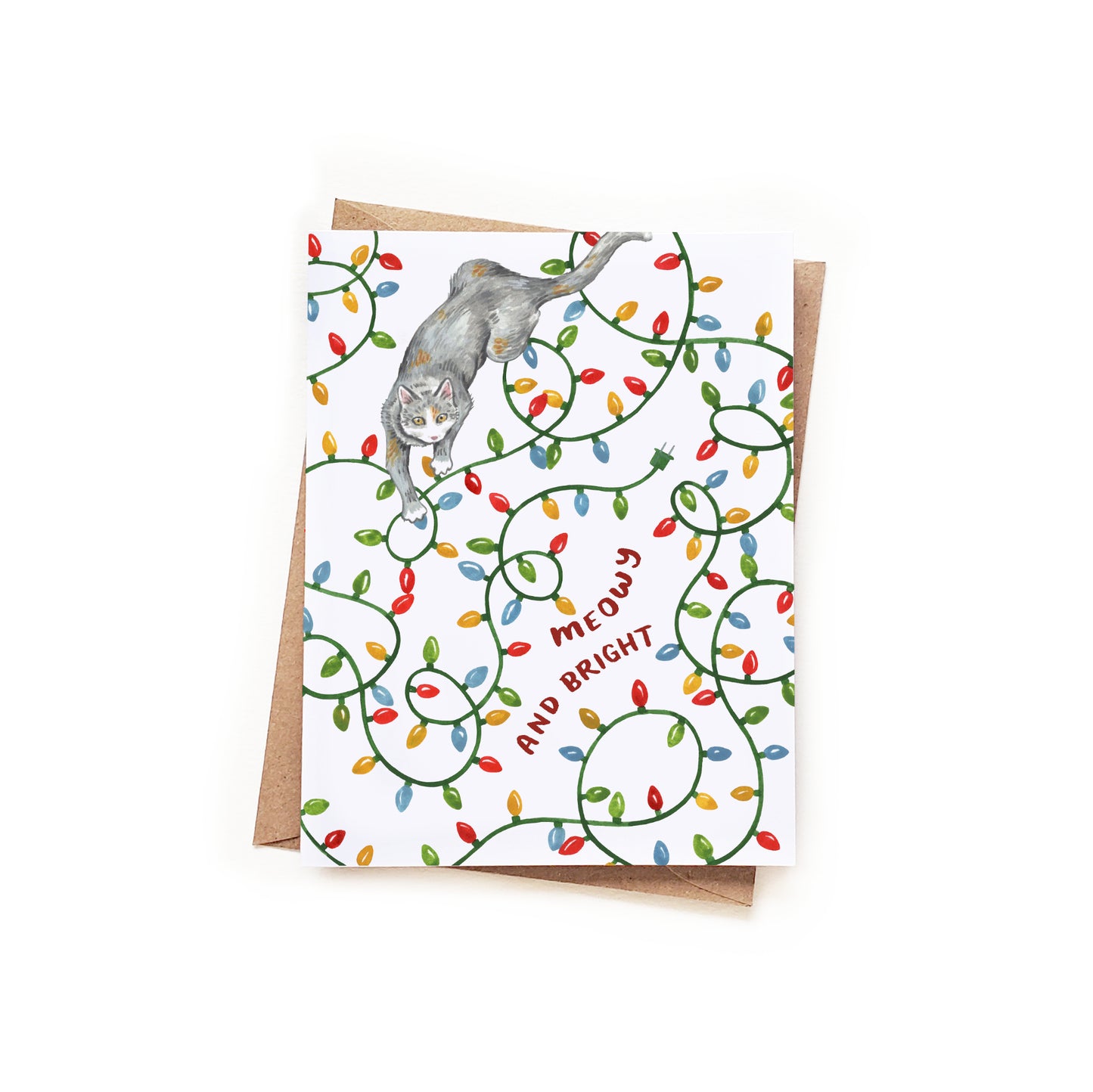 Meowy and Bright Cat Christmas Lights Card