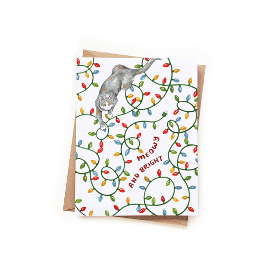 Meowy and Bright Cat Christmas Lights Card