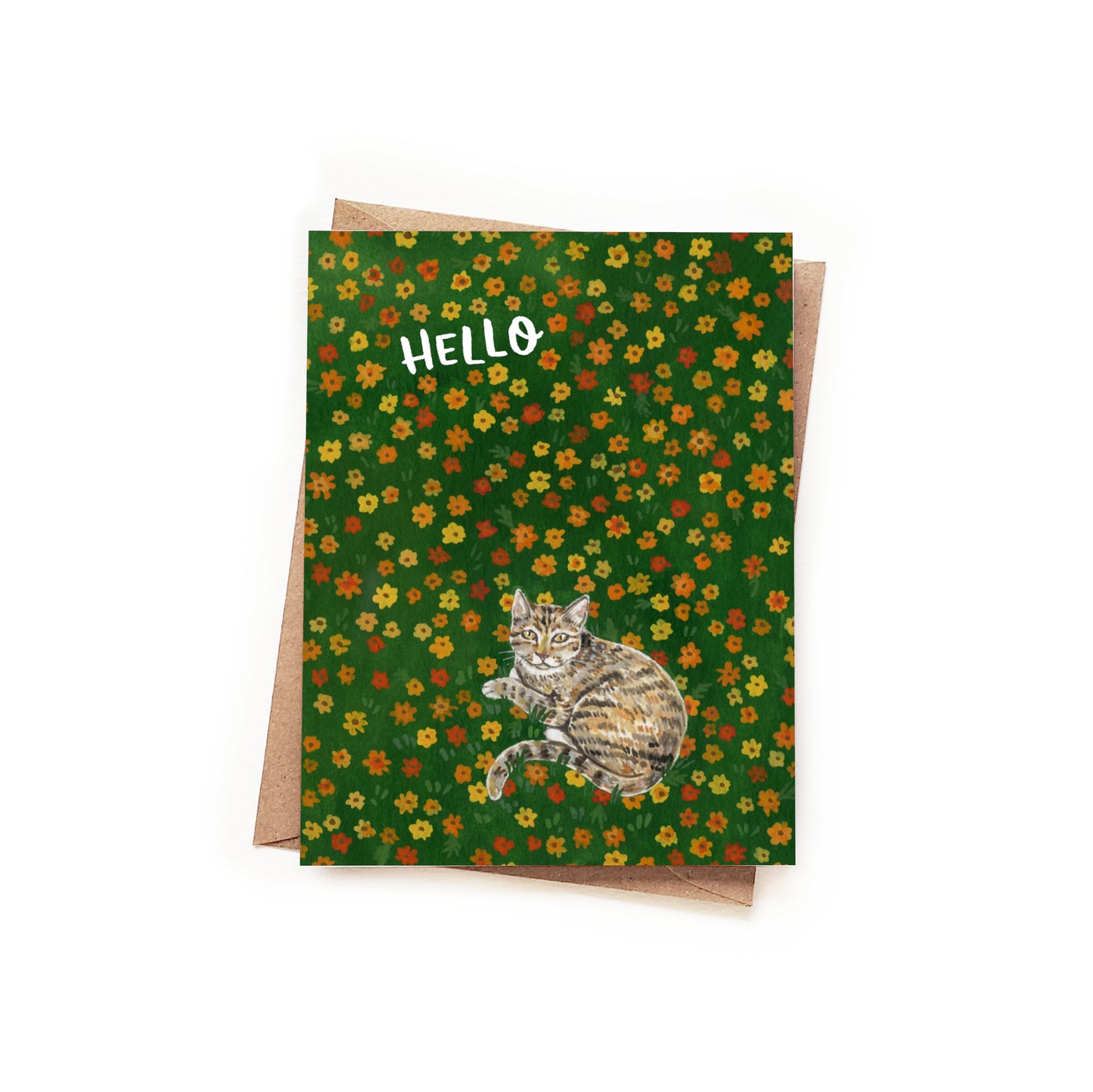Hello Cat + Flower Field Card