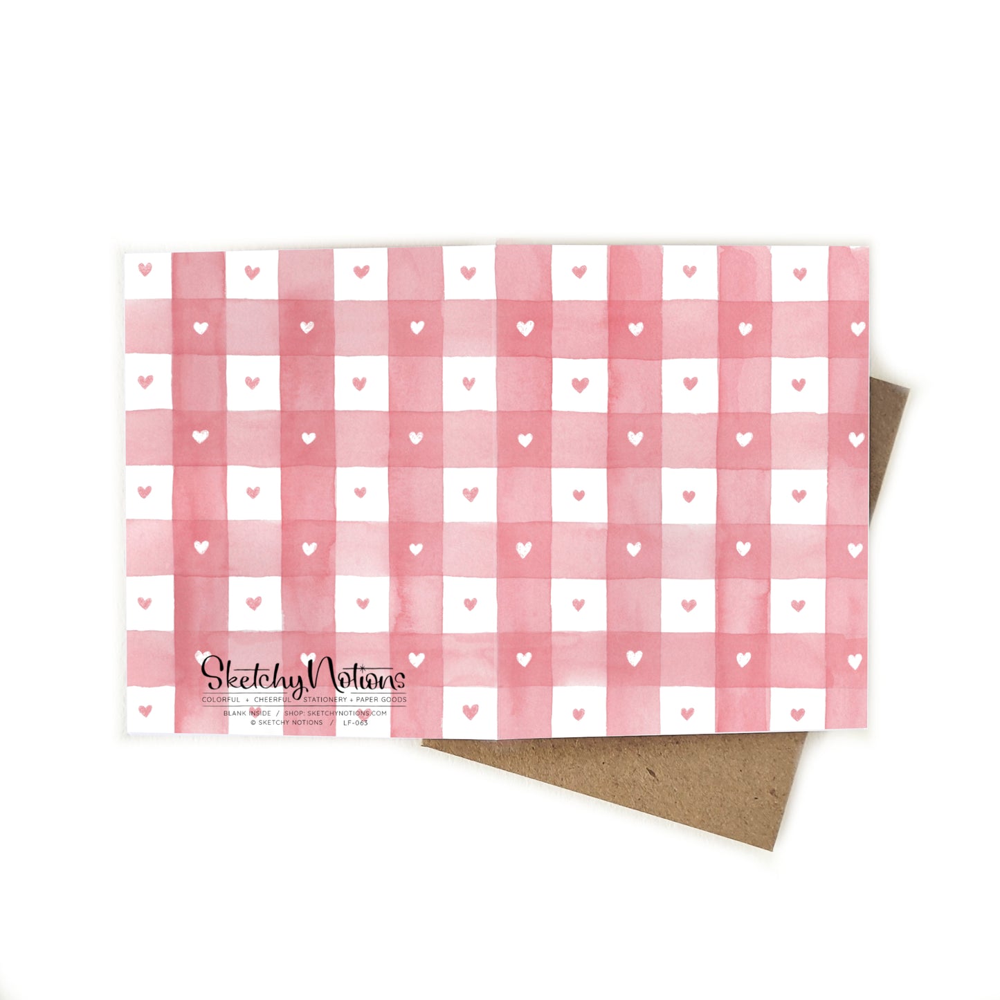Pink Gingham Heart Watercolor Card