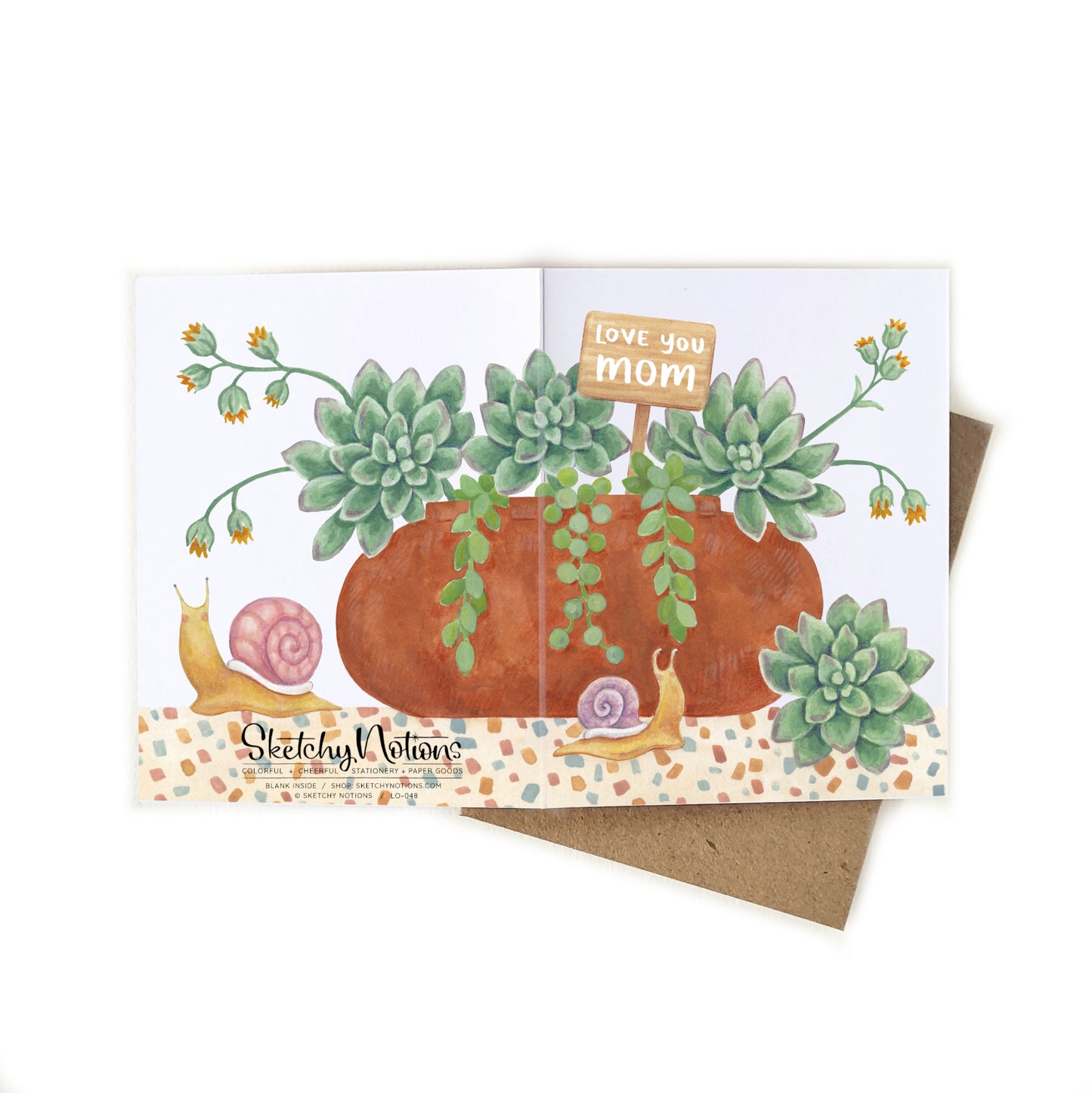 Love You Mom Snails + Succulents Card
