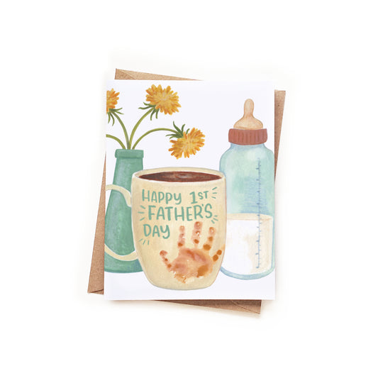 1st Father's Day Handprint Mug Card
