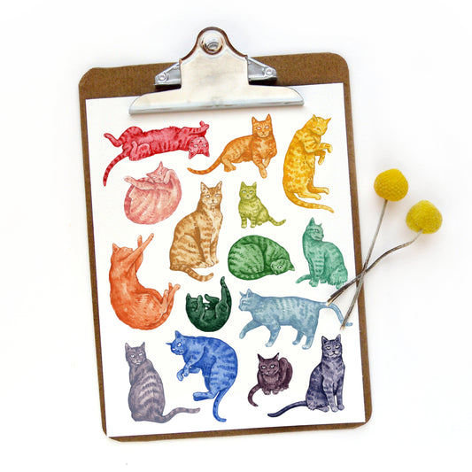 Rainbow Cats Watercolor Print