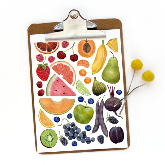 Rainbow Fruit and Vegetables Watercolor Print