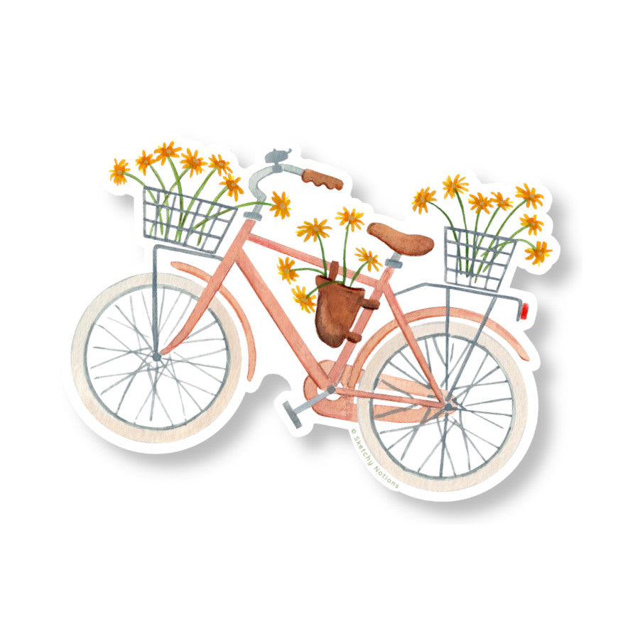 Coral Bicycle with Gerber Daisies Sticker