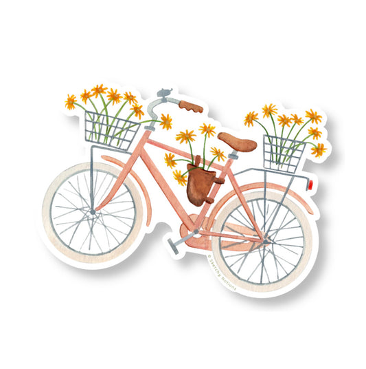 Coral Bicycle with Gerber Daisies Sticker