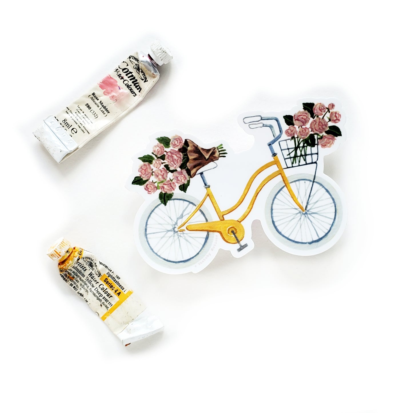 Yellow Bicycle with Pink Peonies Sticker