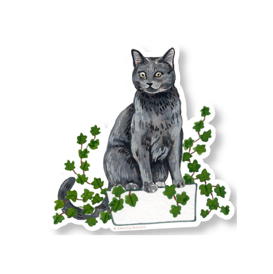 Cat and Plant Sticker 24 - Grey Cat with String of Frogs