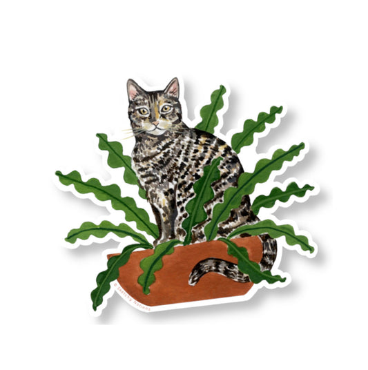 Cat and Plant Sticker 25 - Tabby in Ric Rac Cactus