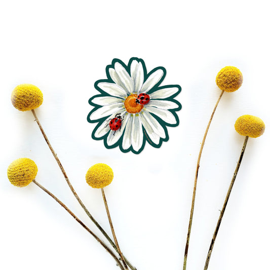 Daisy and Ladybugs Watercolor Sticker