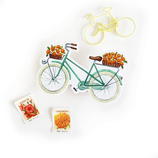 Teal Bicycle with Marigolds Sticker