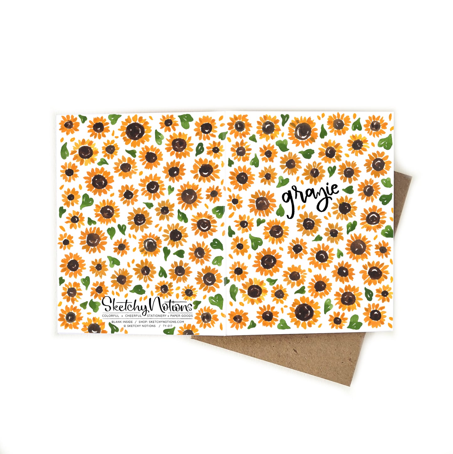 Grazie Italian Thank You Card with Sunflowers