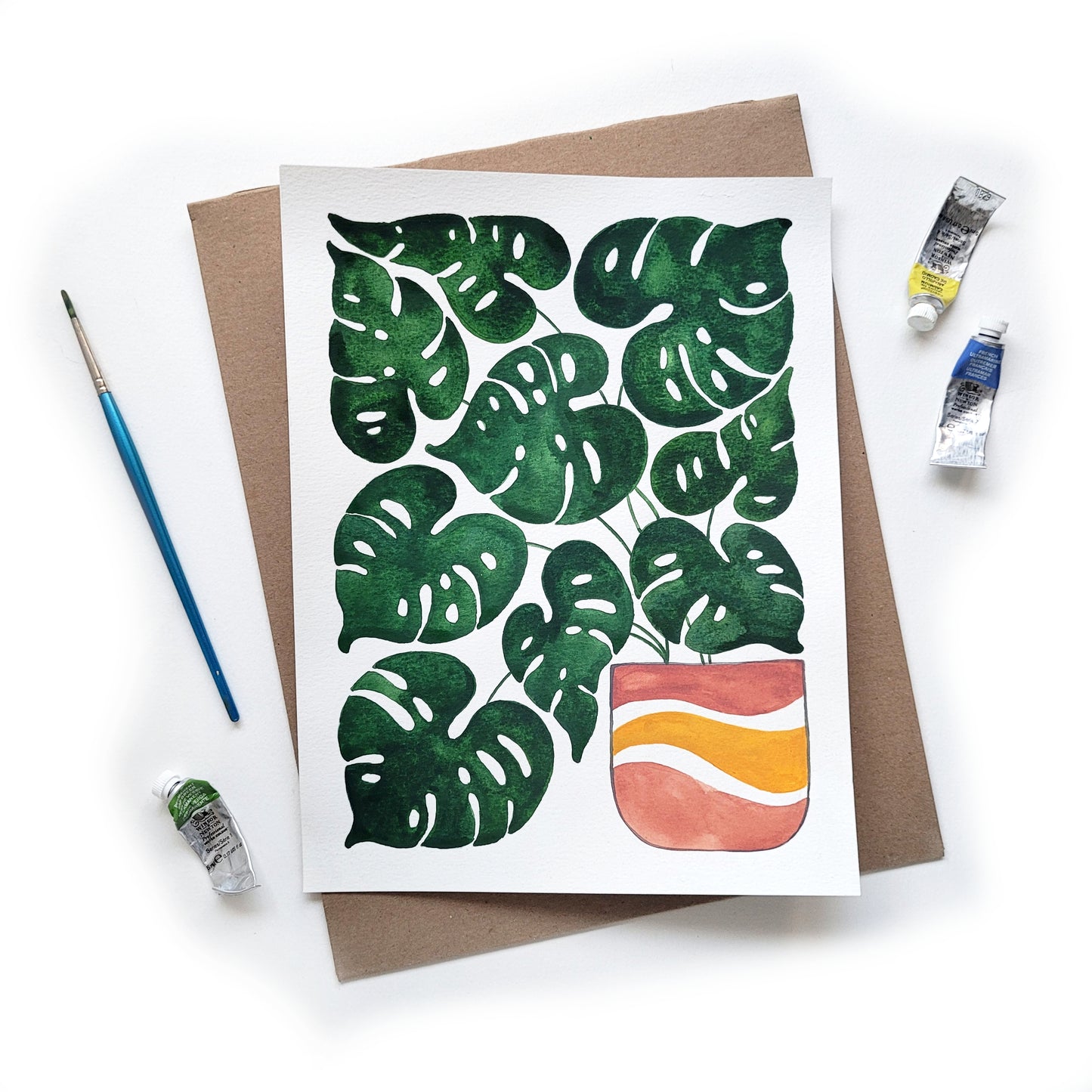 Retro Monstera Original Watercolor