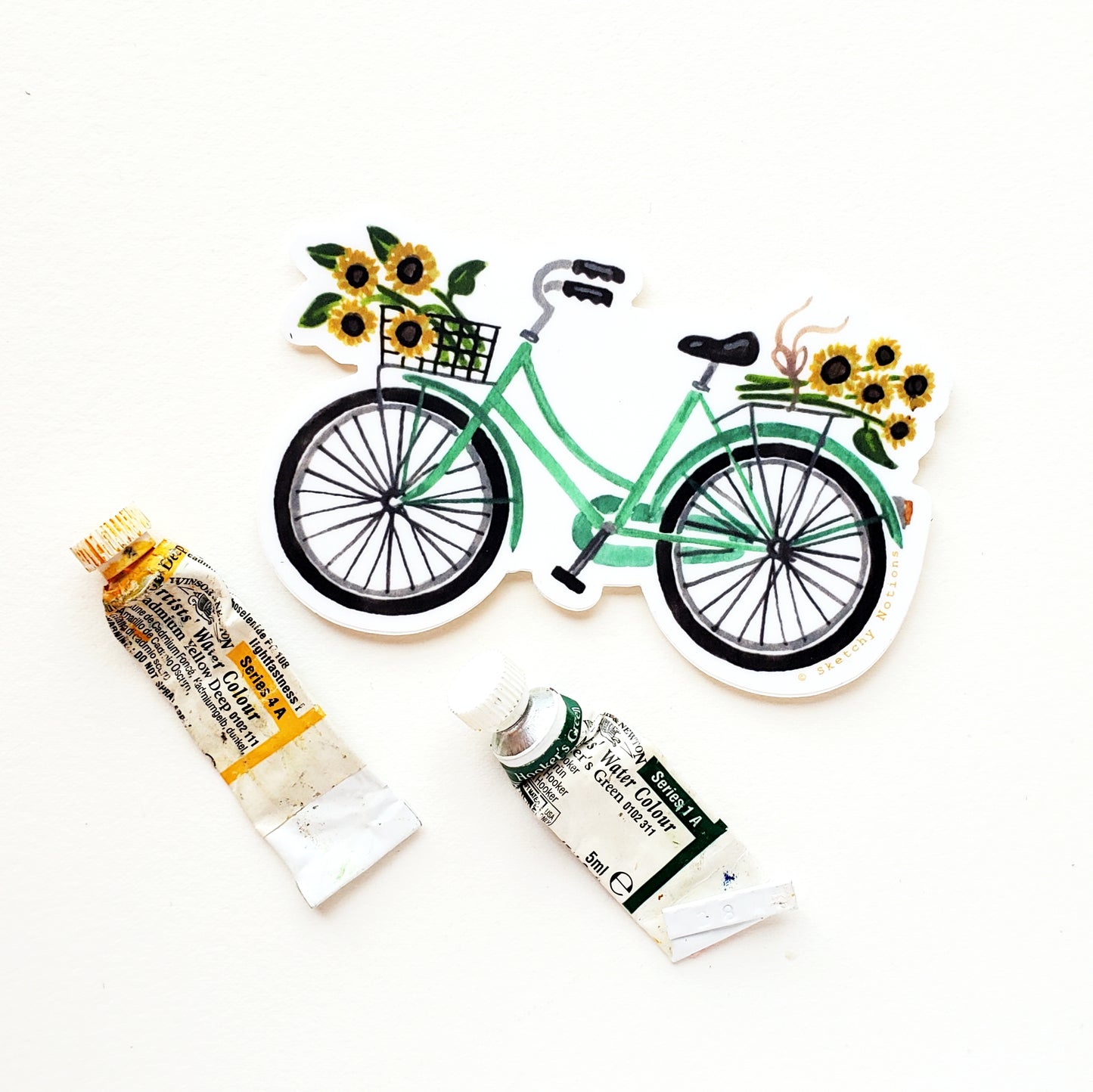 Teal Bicycle Sunflowers Sticker