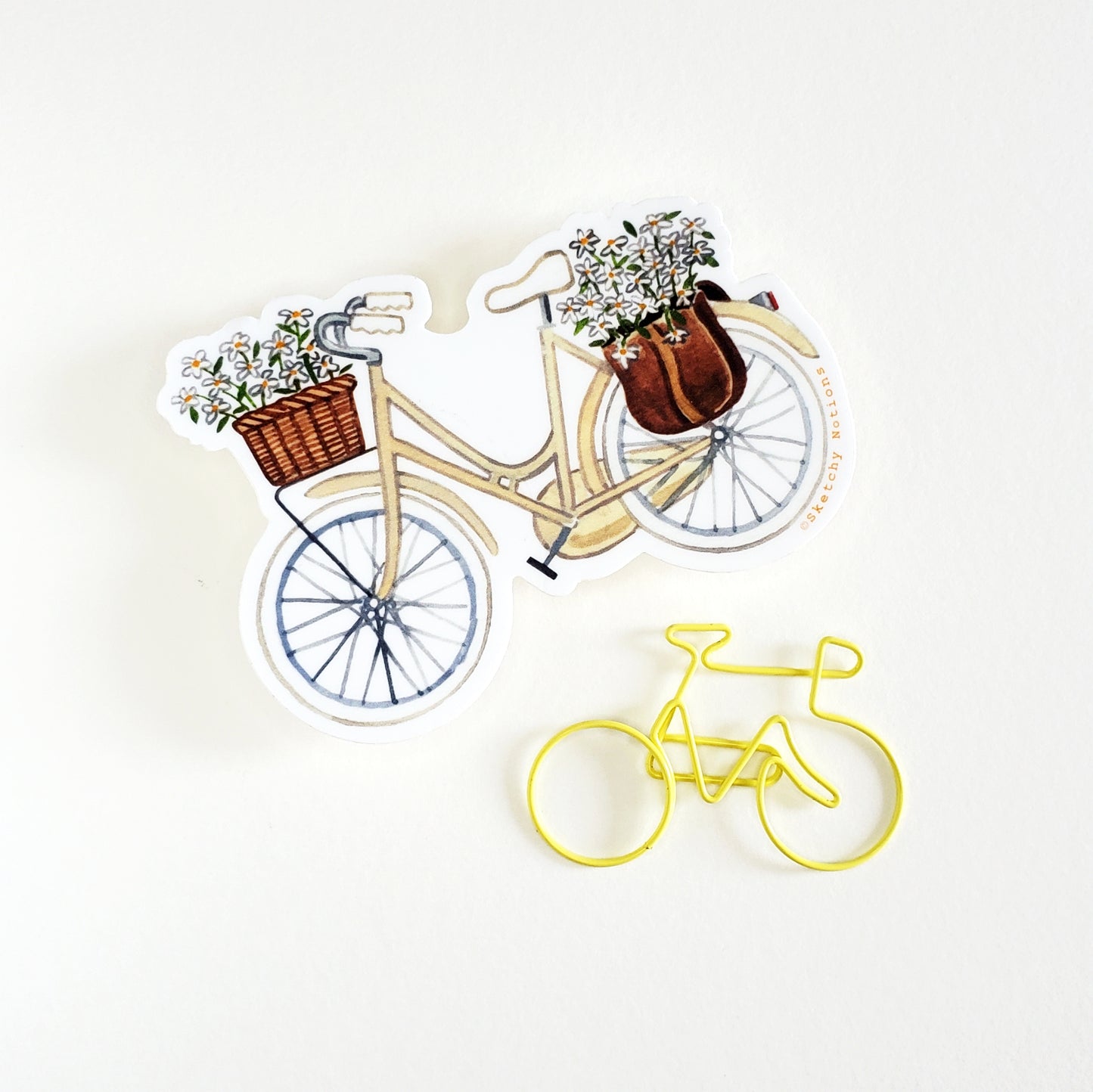 Cream Bicycle Sticker with Daisies