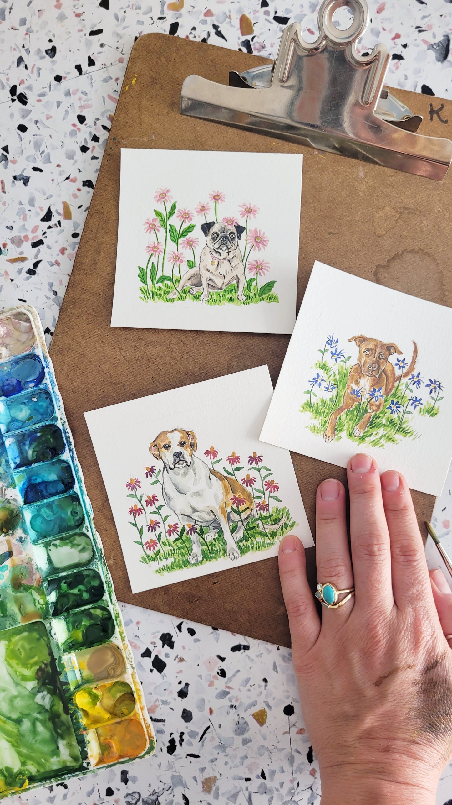 2023 Tiny Dogs + Flowers Watercolor Desk Calendar