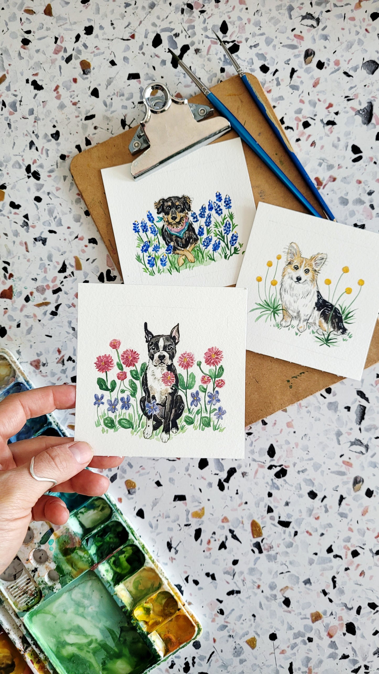 2023 Tiny Dogs + Flowers Watercolor Desk Calendar