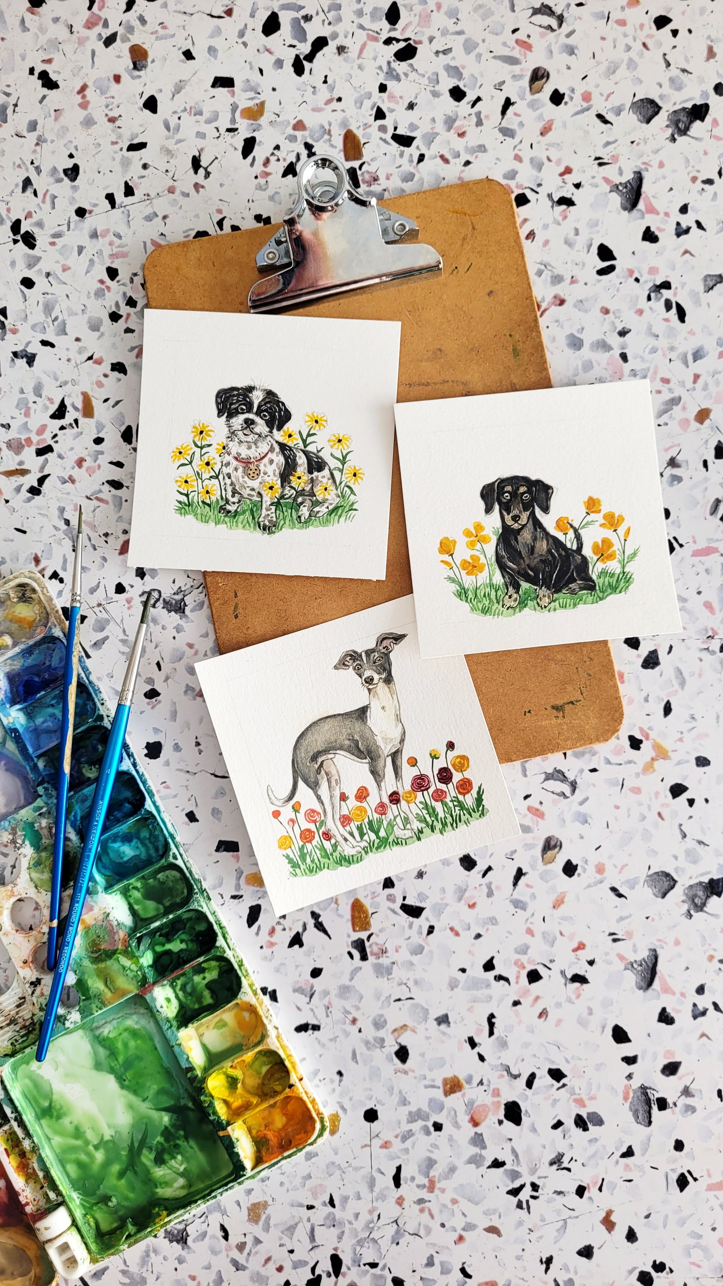 2023 Tiny Dogs + Flowers Watercolor Desk Calendar