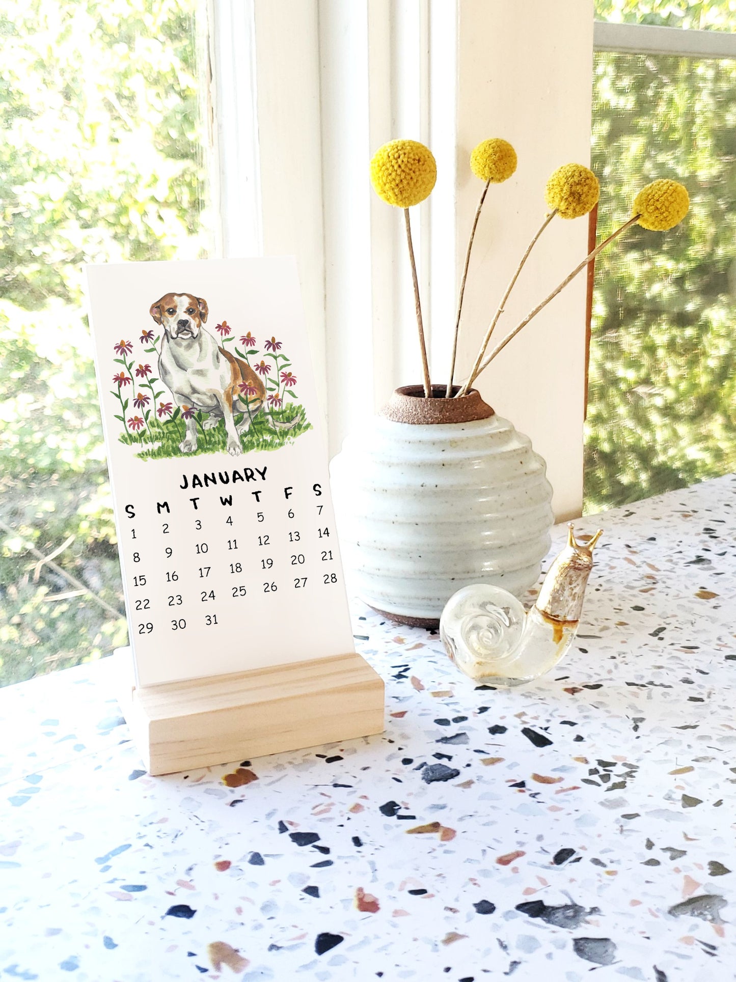 2023 Tiny Dogs + Flowers Watercolor Desk Calendar