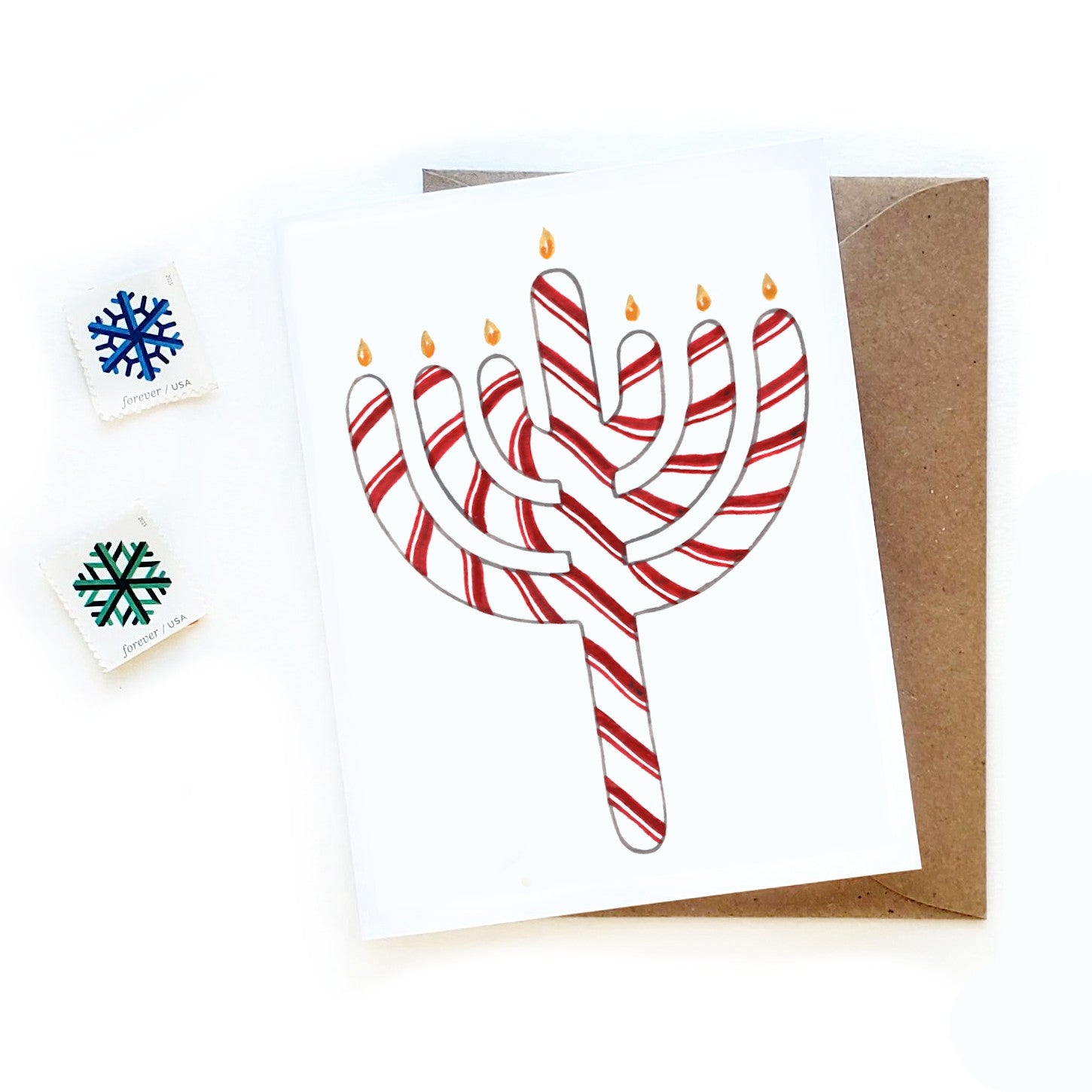 candy cane menorah christmas  hanukkah card dual faith holiday card sketchy notions