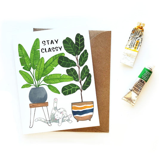 Stay Classy Cat + Plants Card