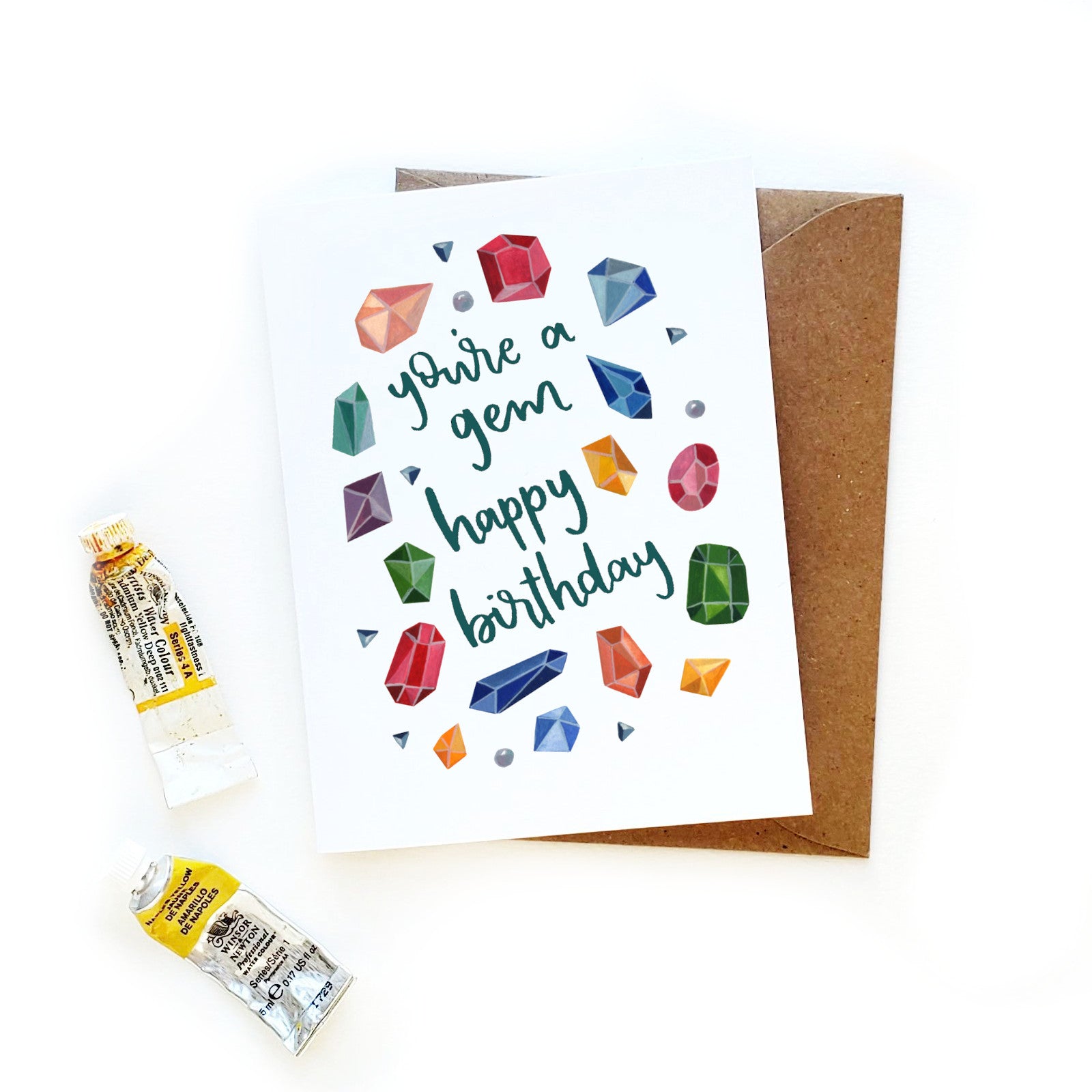 cheerful birthday card you're a gem birthstones card watercolor illustration sketchy notions BD-GEM