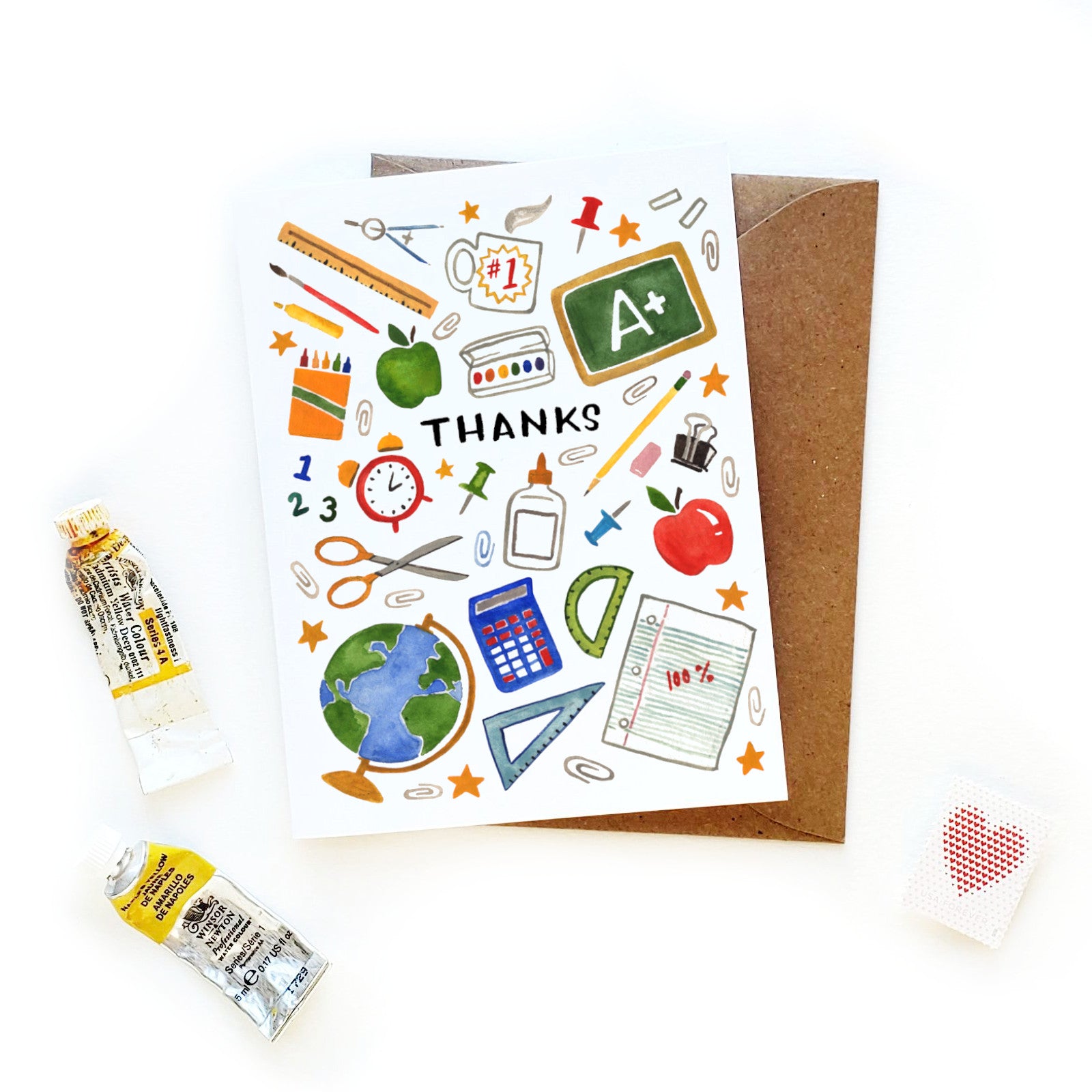 Thanks Teacher Card | Watercolor Thank You Class Aide + Principal Card ...