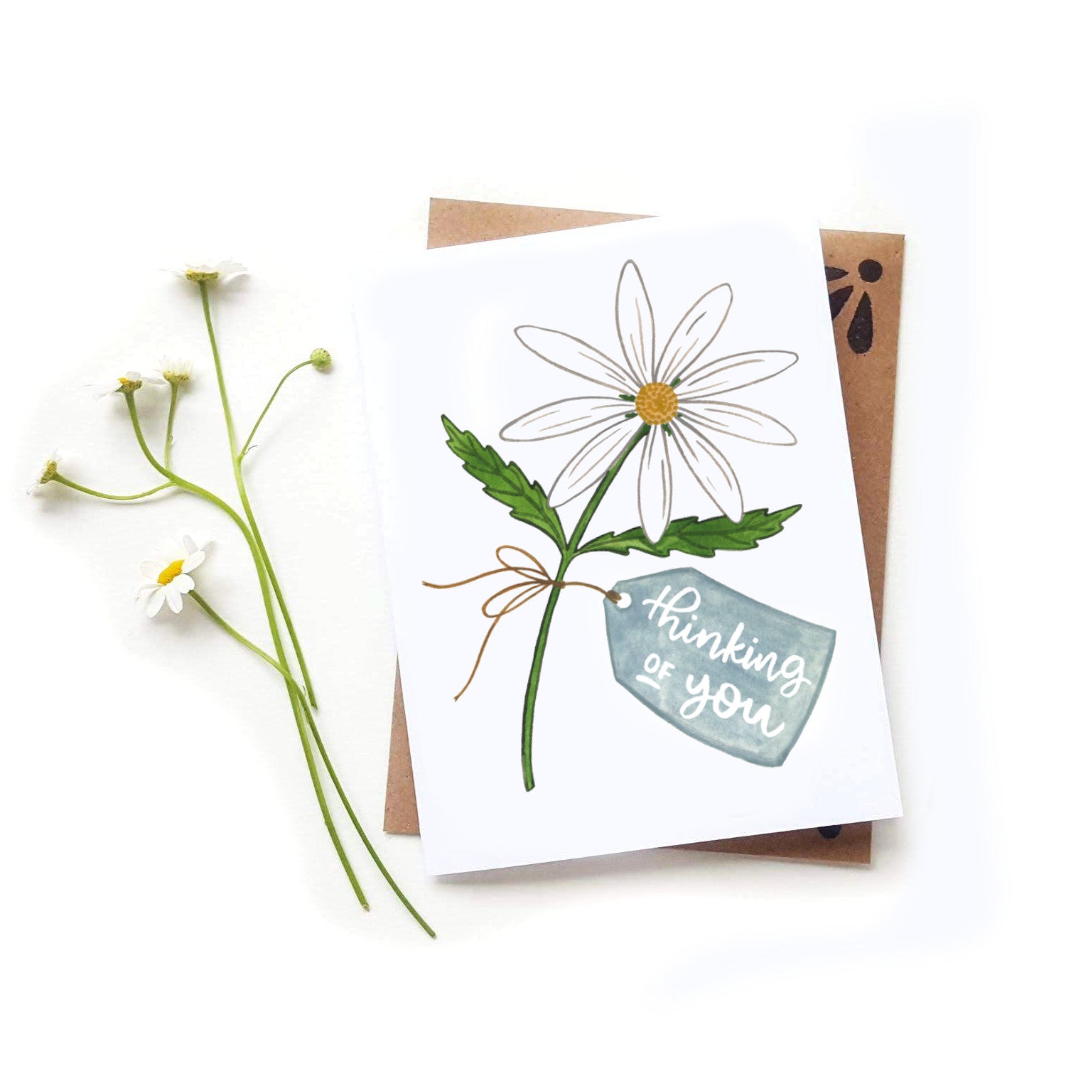 Thinking of You Daisy Card | Watercolor Illustration + Hand-lettering ...