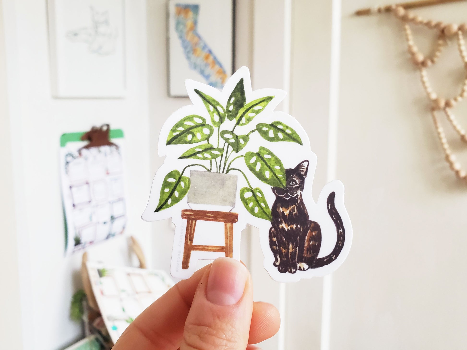 swiss cheese plant cat Cat and Plant Sticker 5