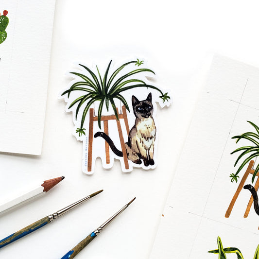 Cat and Plant Sticker 1 - Siamese with Spider Plant